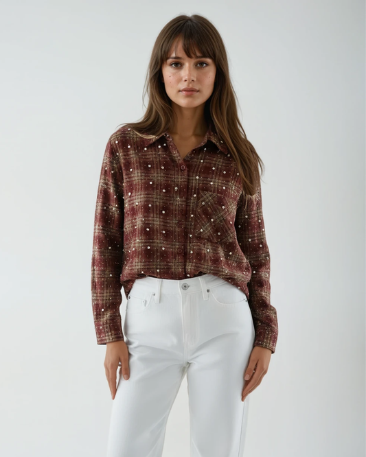 Blouse Strass Ruitjes | Bordeau