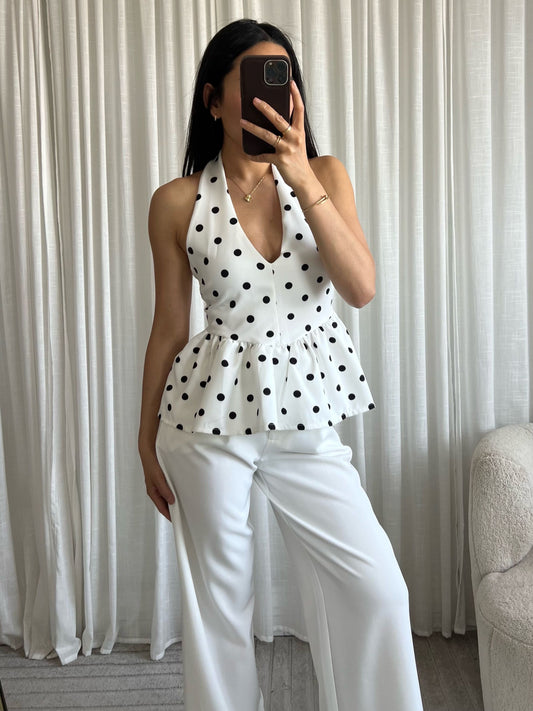 Preplum Halter top dots | Wit