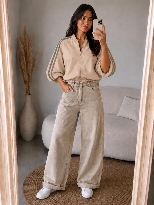 Bomber jasje 7/8 mouw | Beige/ Taupe