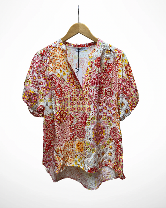 Korte mouw blouse print I Rood