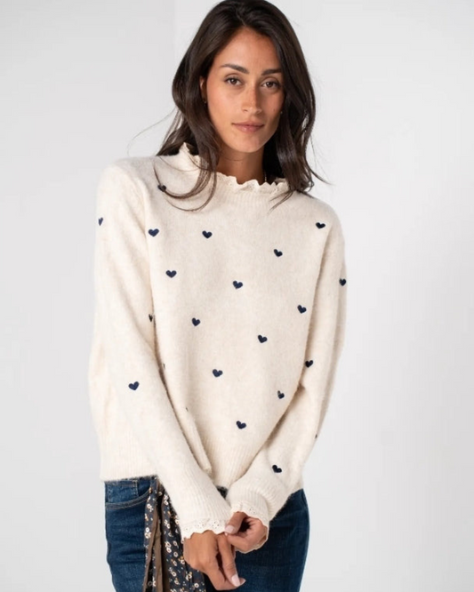 Trui Blauw hartjes | Ecru