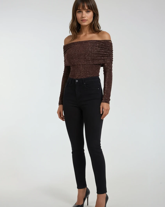 Off-Shoulder Glitter Top | Bruin