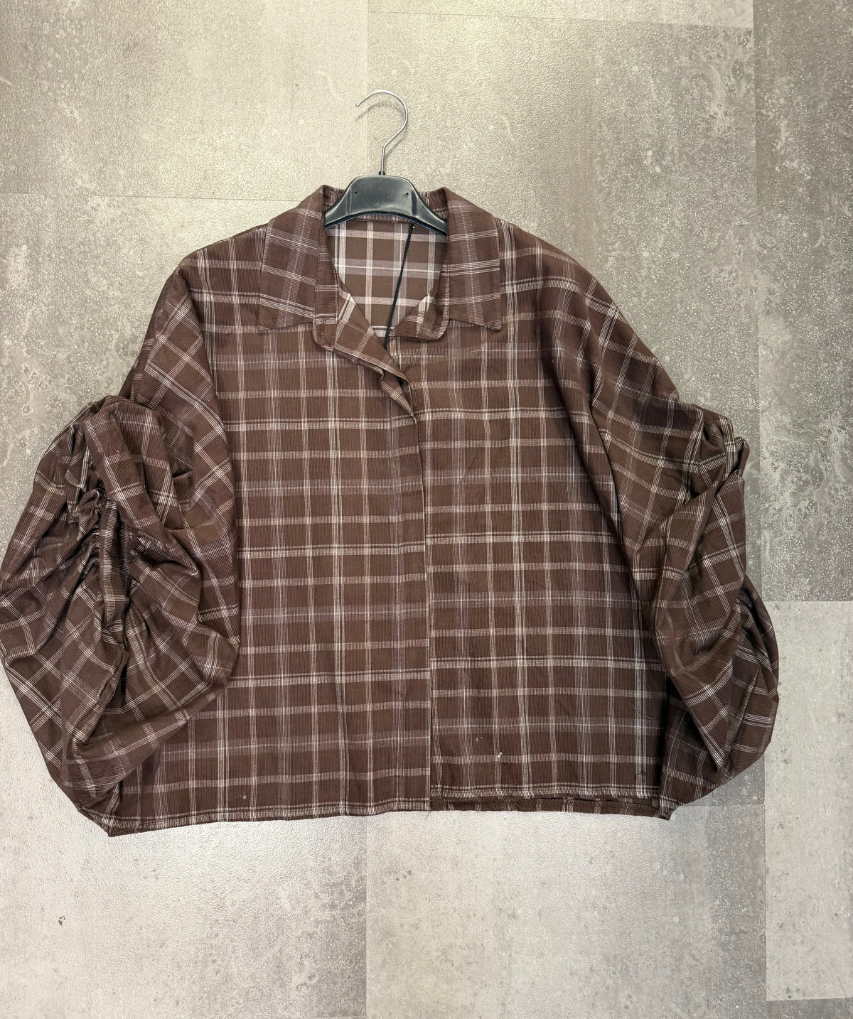 Blouse stof Gemma riccery Vlindermouw Ruit I Bruin/Beige