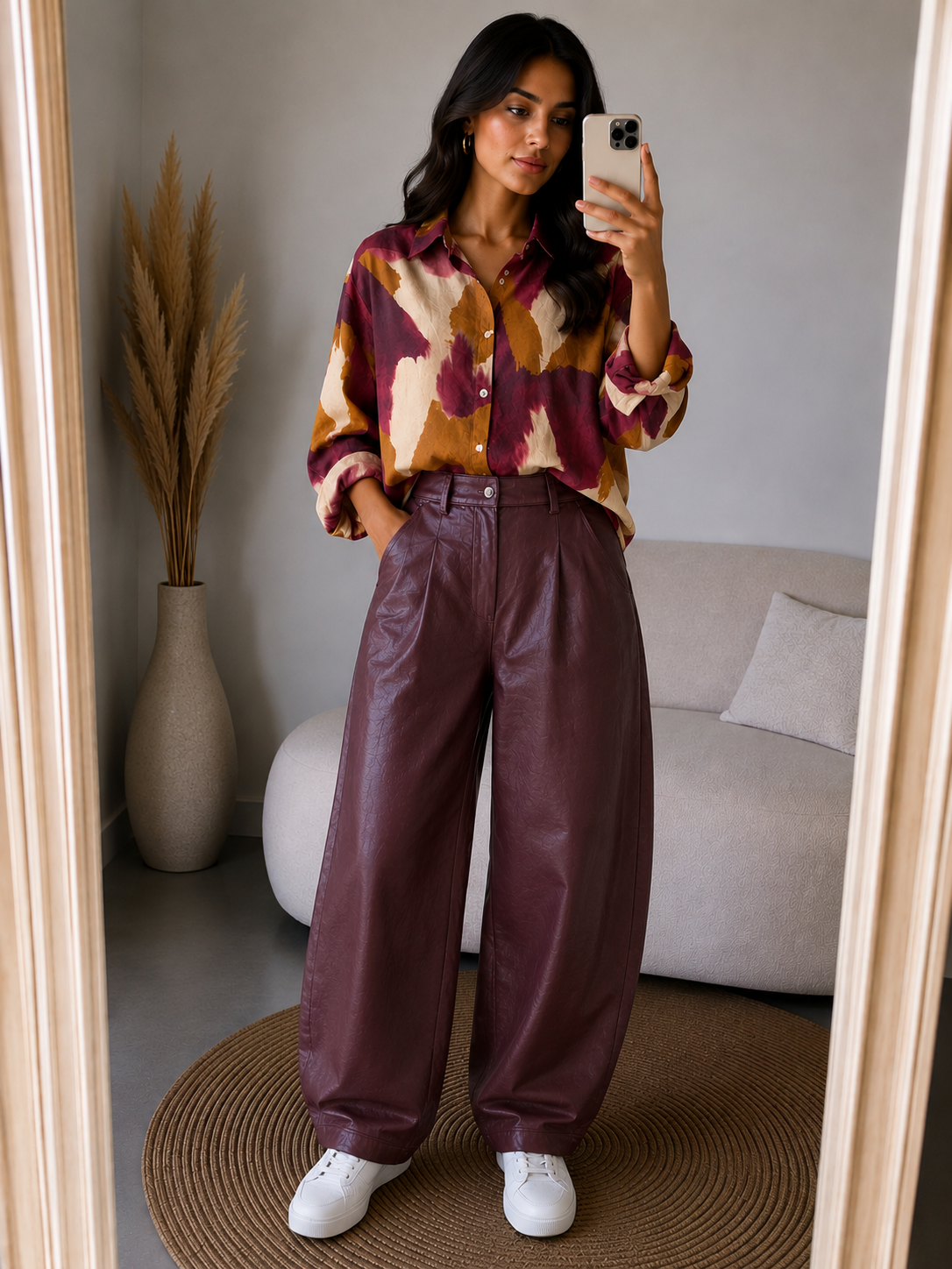 Barrel / Balloon Leather look  I Bordeaux