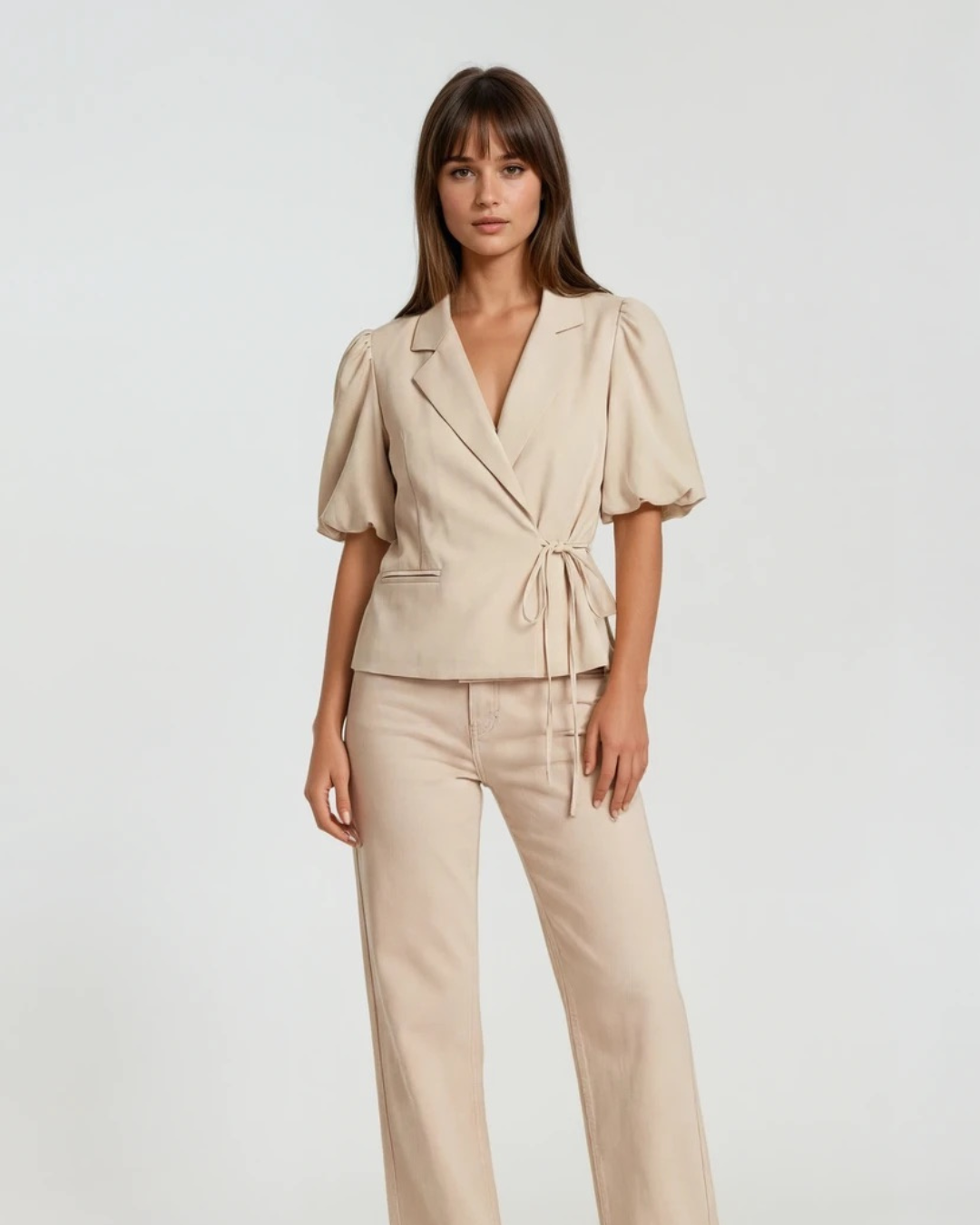 Blazer strik korte mouw | Beige