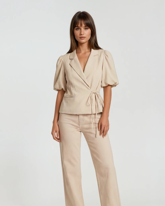 Blazer strik korte mouw | Beige