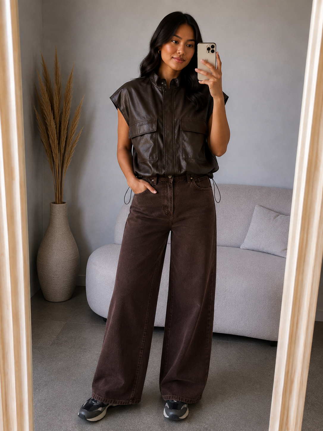 Gilet Leatherlook I Bruin
