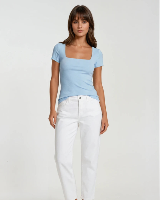 Vierkant Hals Top Korte mouw | Licht Blauw