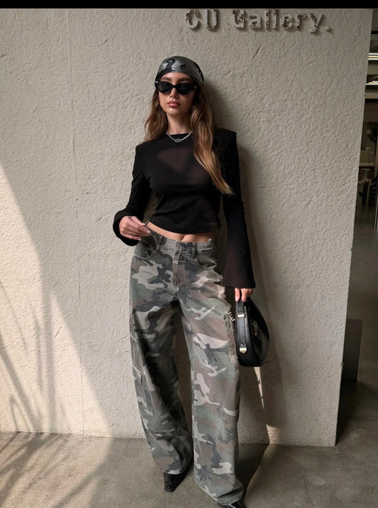 Wide-Leg Jeans Cargo | Camouflage