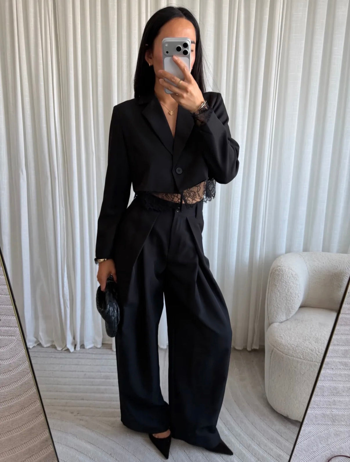 Blazer lace crop | Zwart