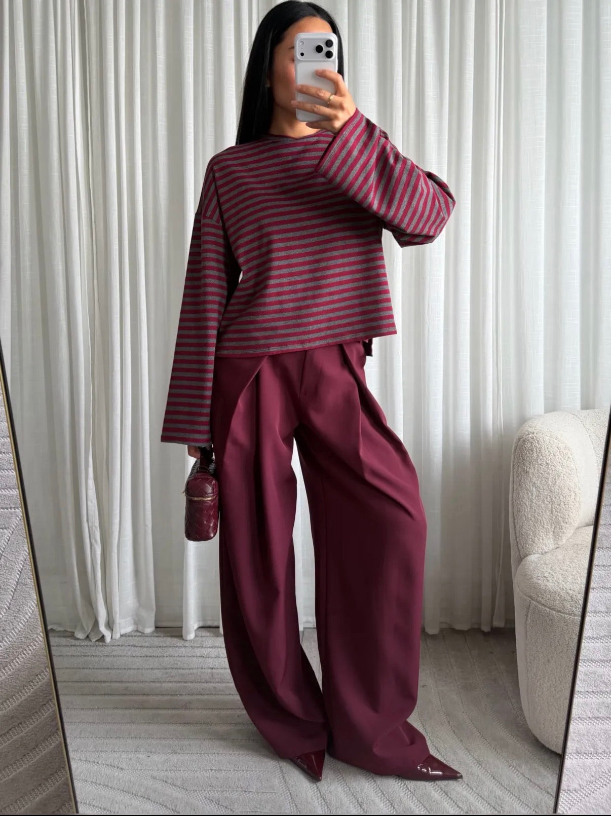 Longsleeve streep | Bordeaux/Grijs
