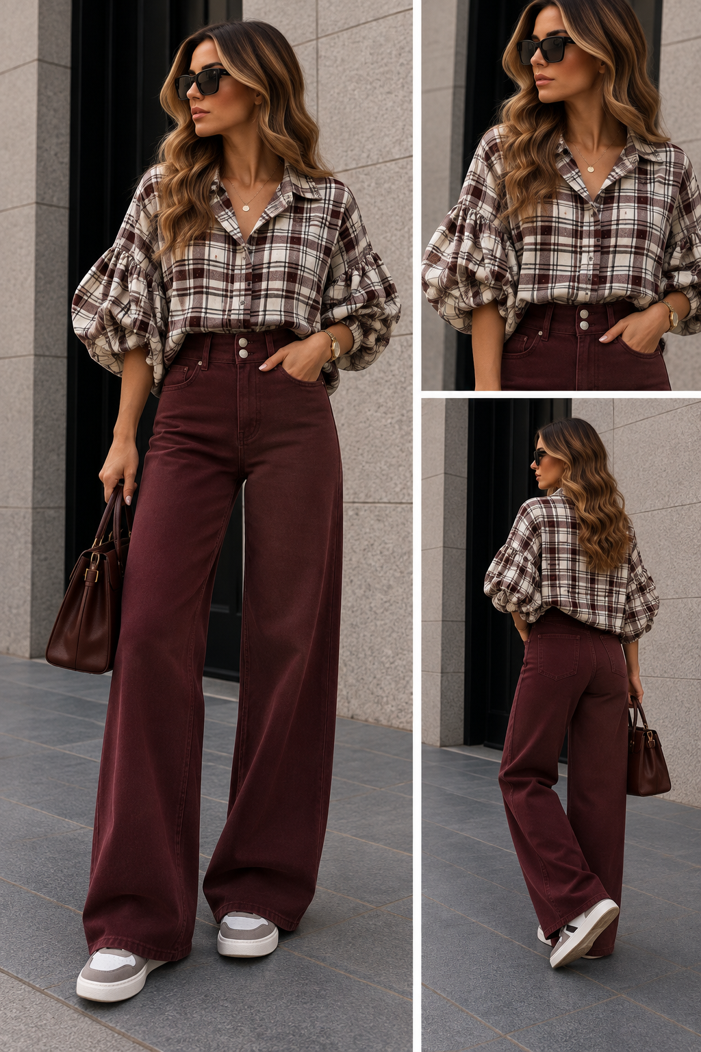 Blouse stof Vlindermouw Ruit Glitter I Bordeaux