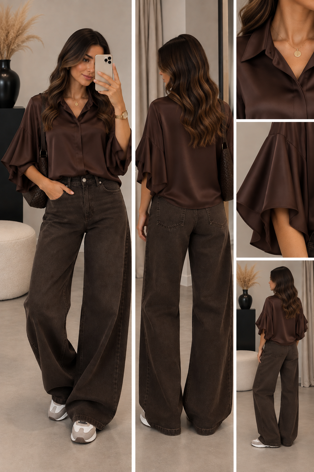 Blouse Gemma riccery Vlindermouw Satijn I Bruin