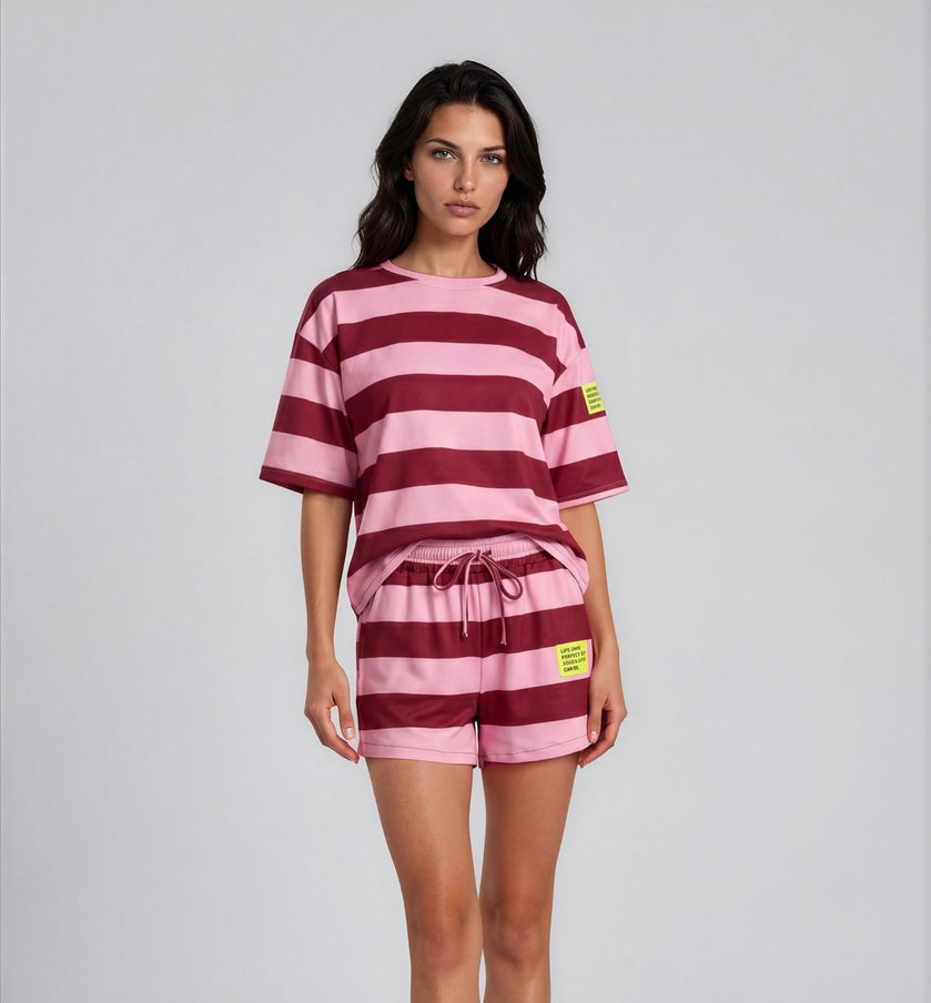 Comfy set badge summer streep I rose/bordeaux