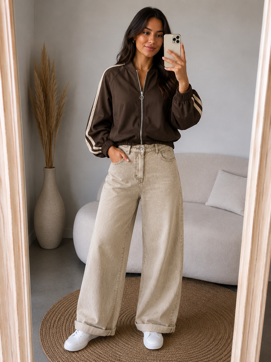 Bomber jasje 7/8 mouw | Bruin