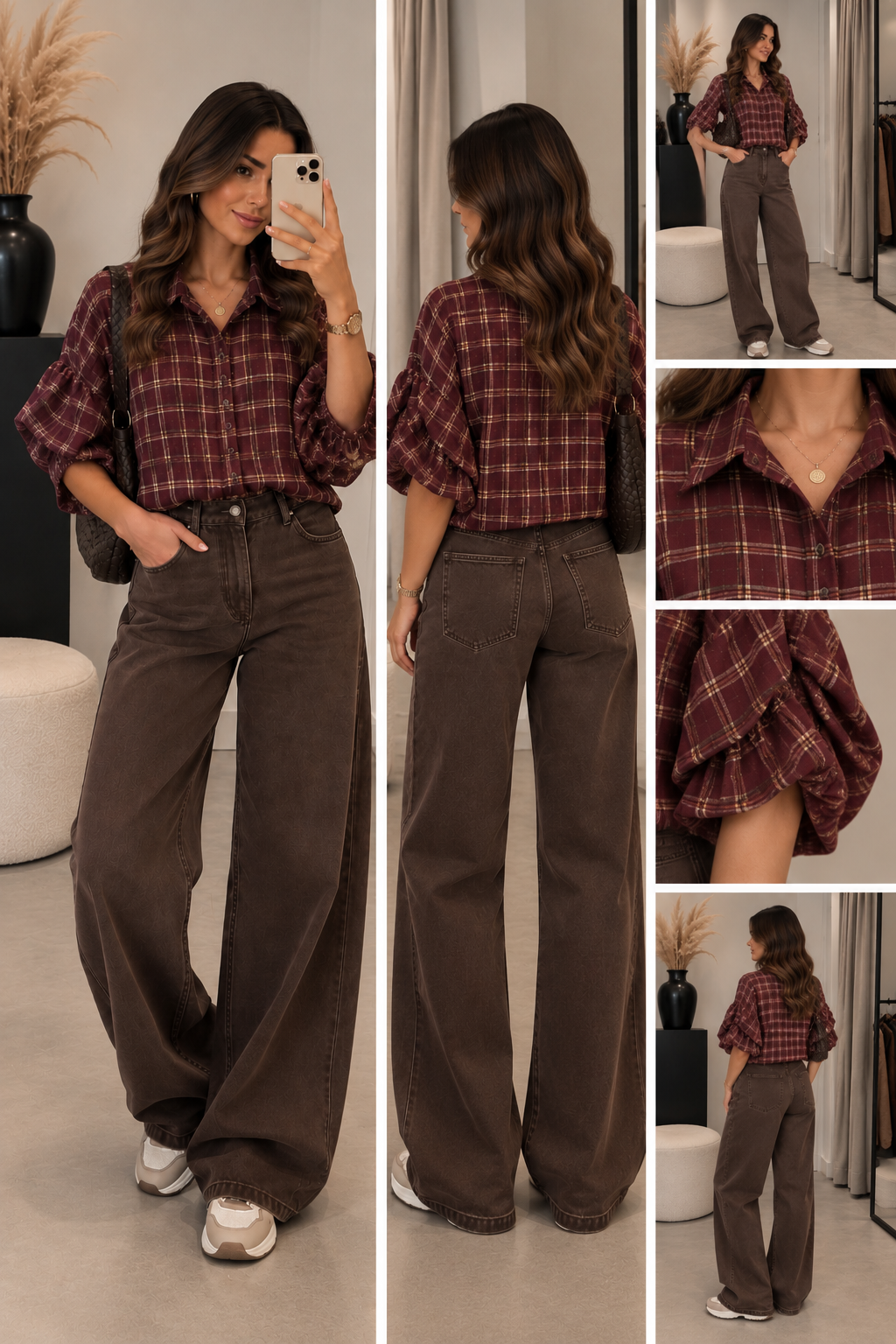 Blouse Gemma riccery Vlindermouw Ruit I Bordeaux