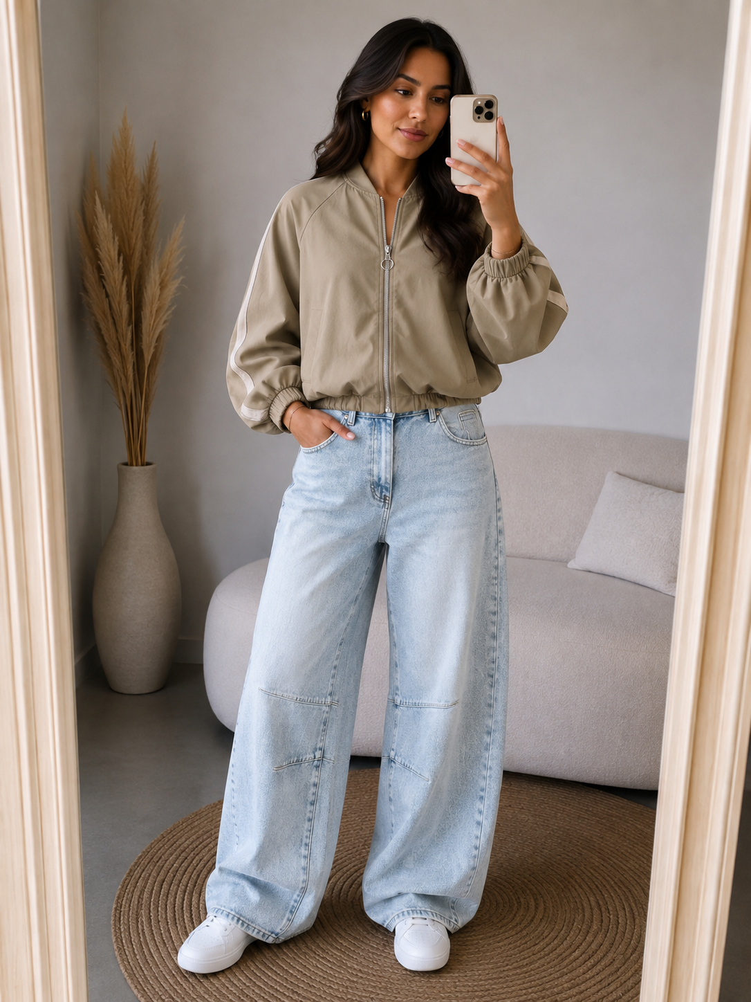 Bomber jasje 7/8 mouw | Taupe