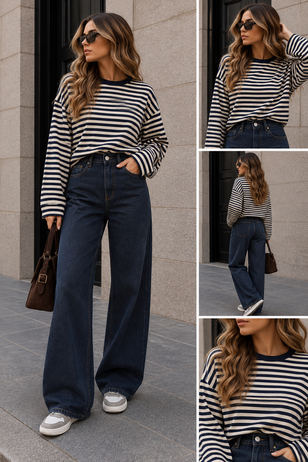 T-Shirt Longsleeve streep | Navy/wit
