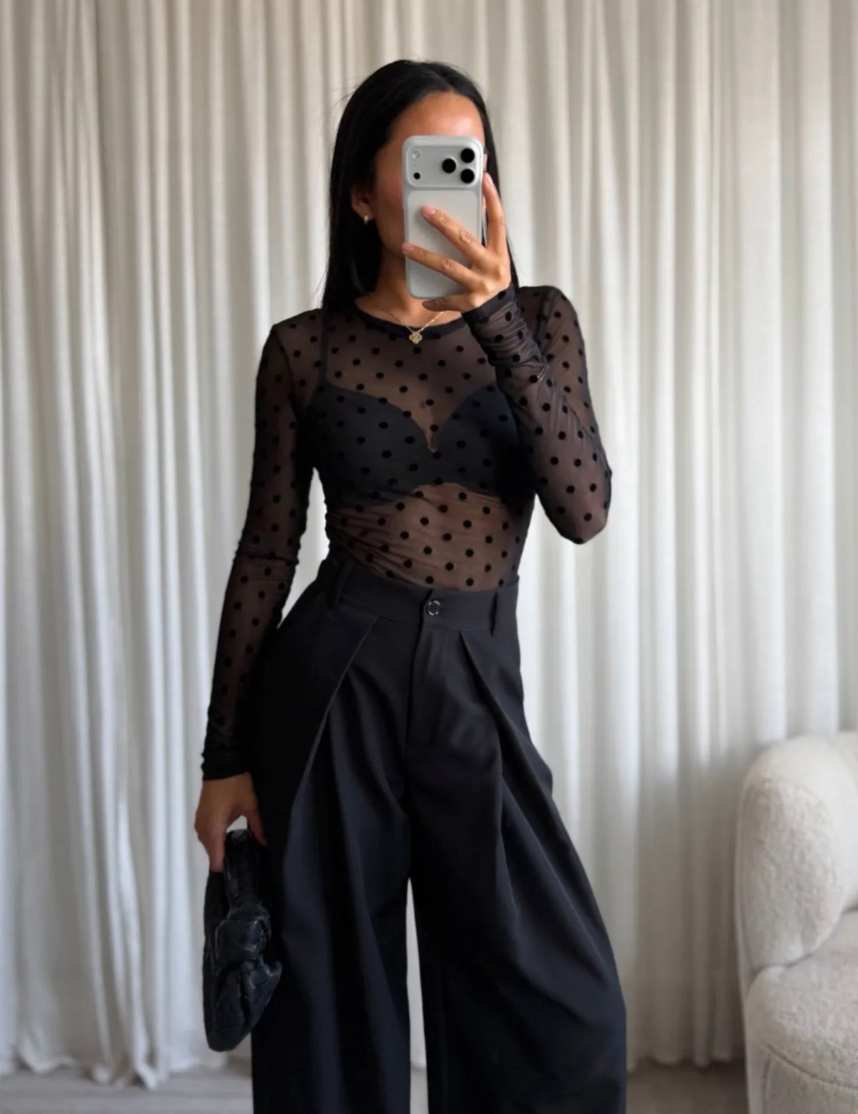 Lace top dots | Zwart