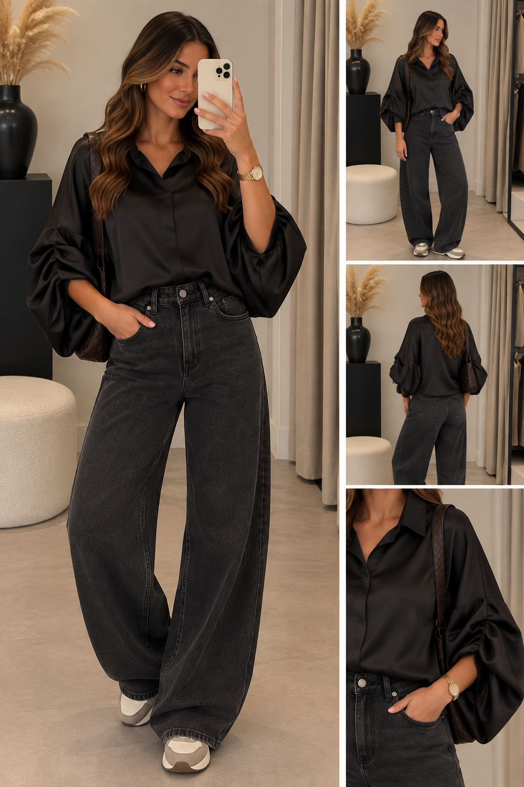 Blouse Gemma riccery Vlindermouw Satijn I Zwart