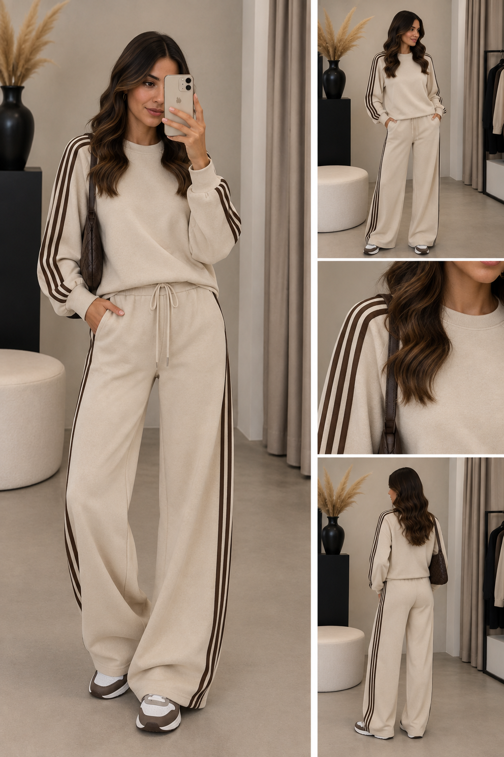 Comfy set streep I Beige