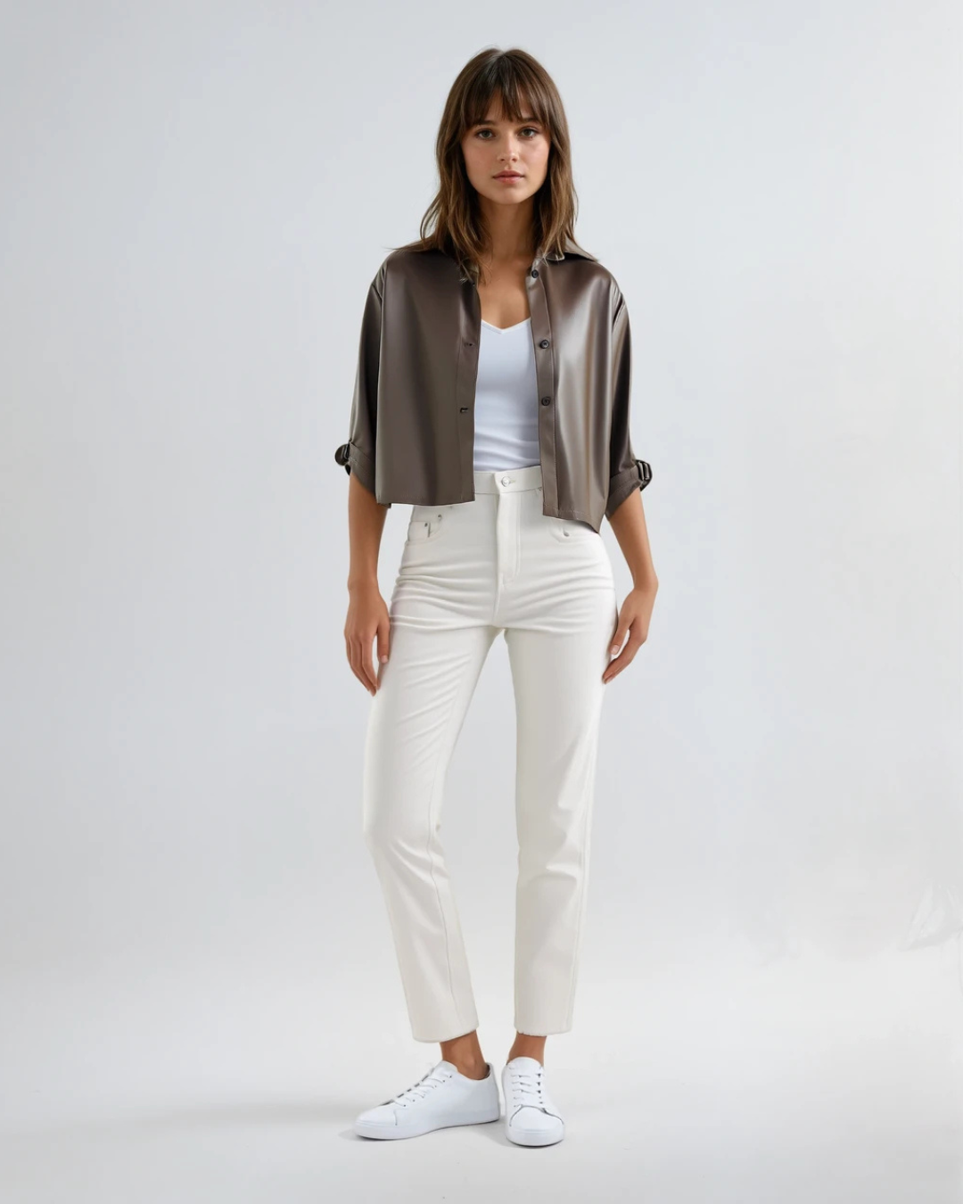 Korte trenchcoat leatherlook I Taupe