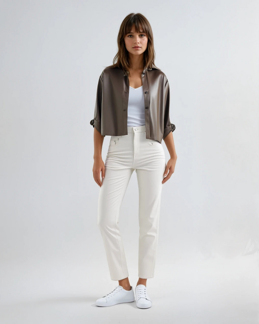 Korte trenchcoat leatherlook I Taupe