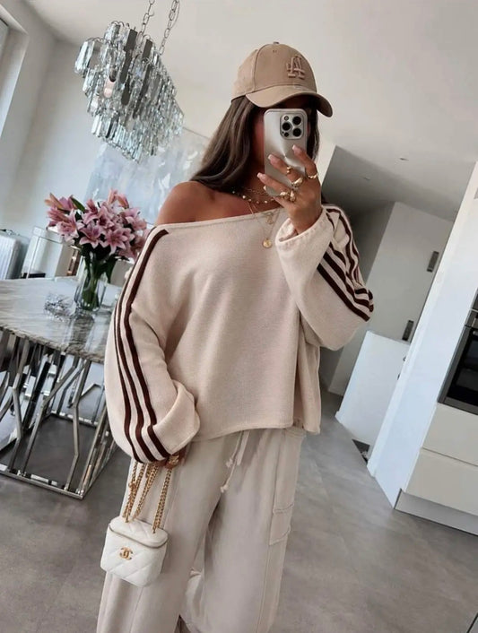 Trui off shoulder bies I Beige