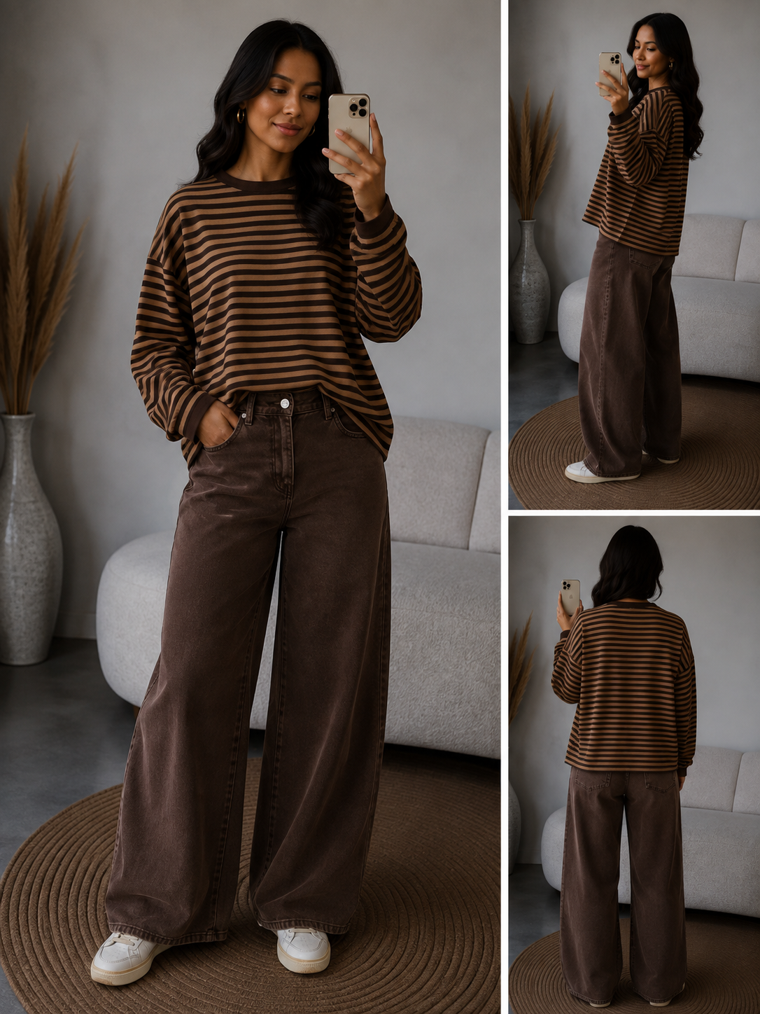 Sweater Longsleeve streep | Bruin