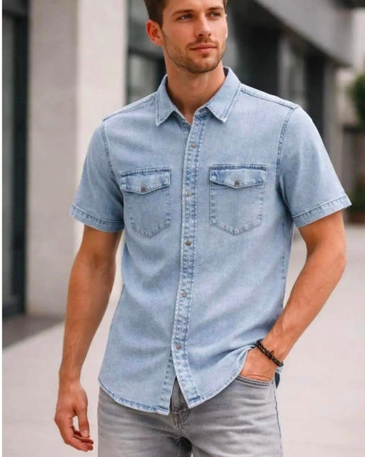 Heren blouse jeans | Licht blauw