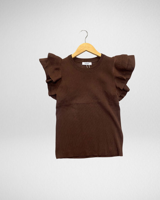 Top Ruffle mouw| Bruin