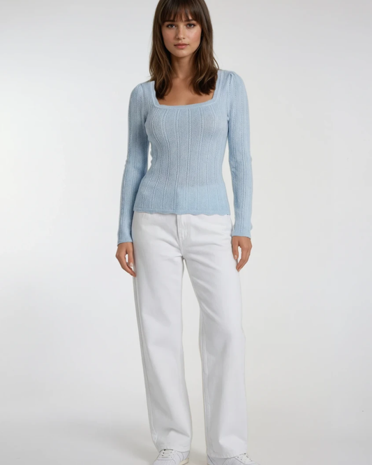 V-hals kartel kraag | Licht Blauw