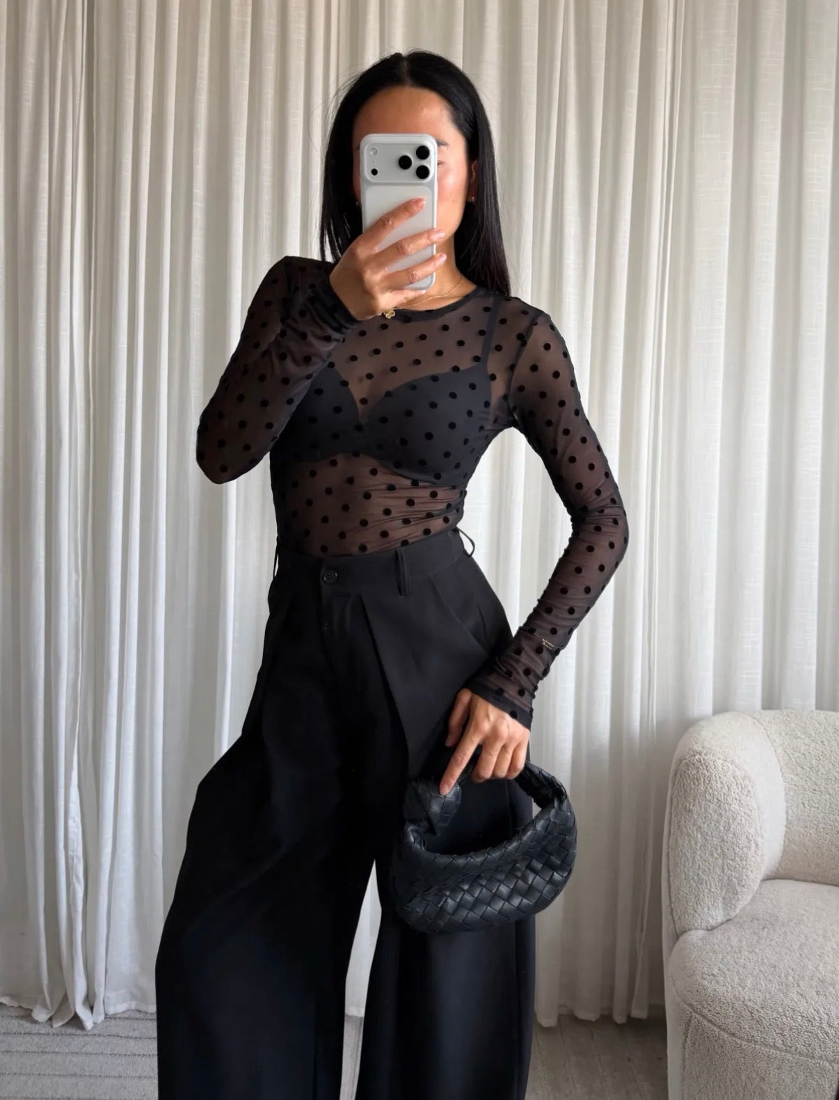 Lace top dots | Zwart