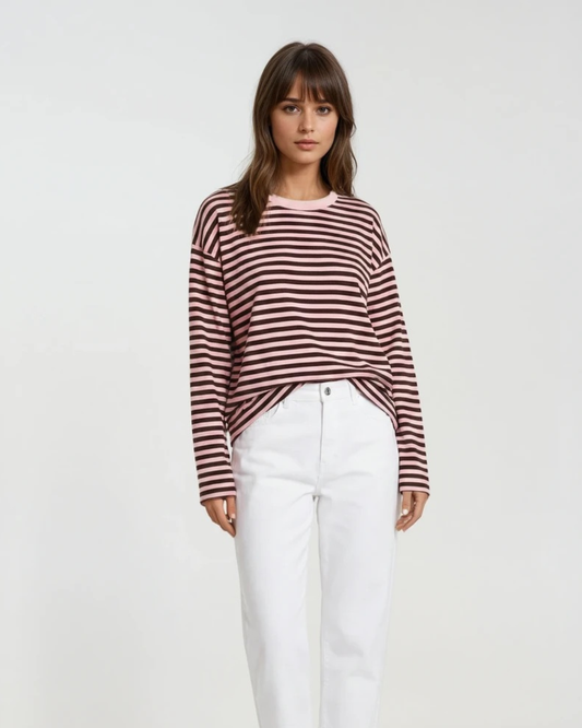 T-shirts Streep langemouw | rose/bruin