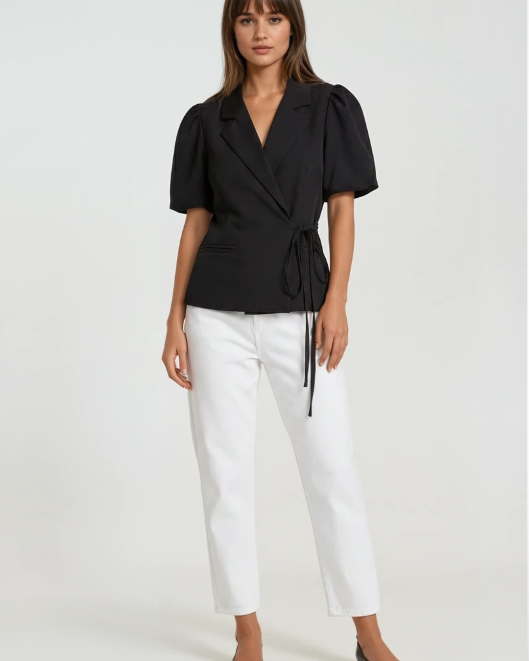 Blazer strik korte mouw | Zwart