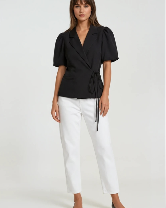 Blazer strik korte mouw | Zwart