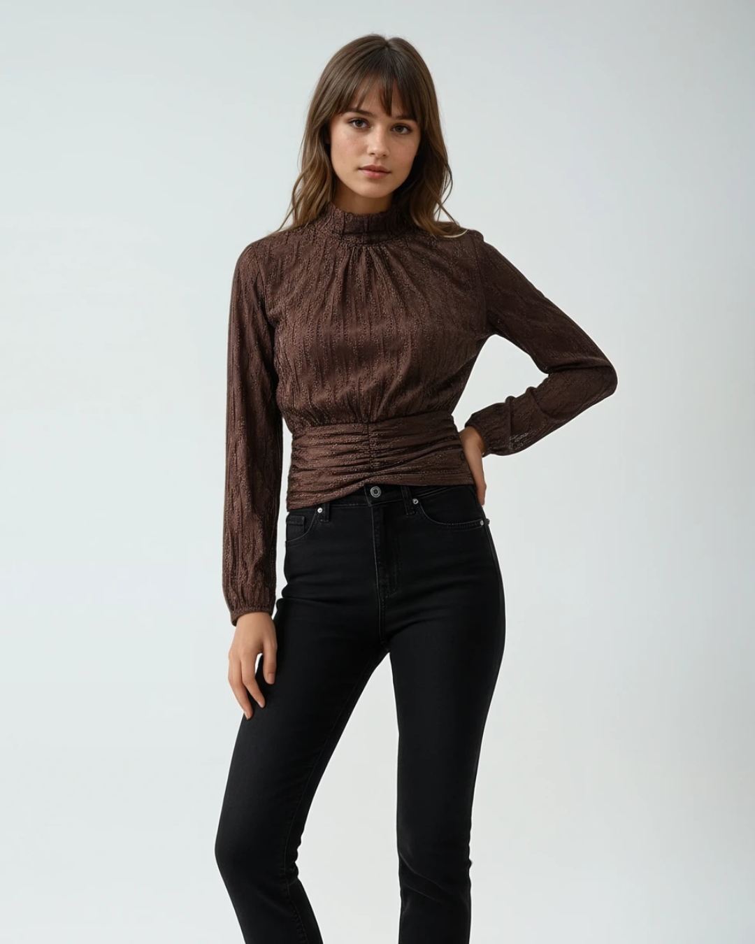 Blouse Top Turtle hals | Bruin