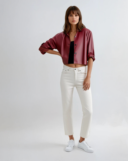 Korte trenchcoat leatherlook | Bordeau