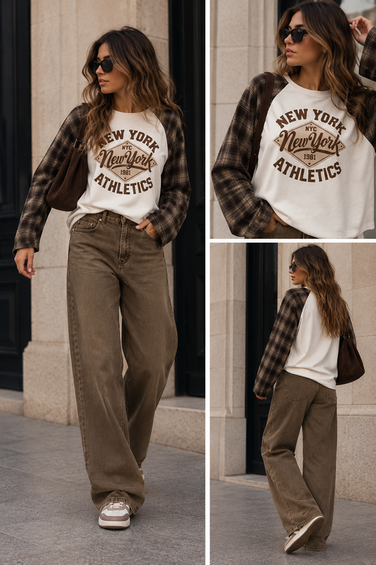 Longsleeve Ruit Newyork | Bruin