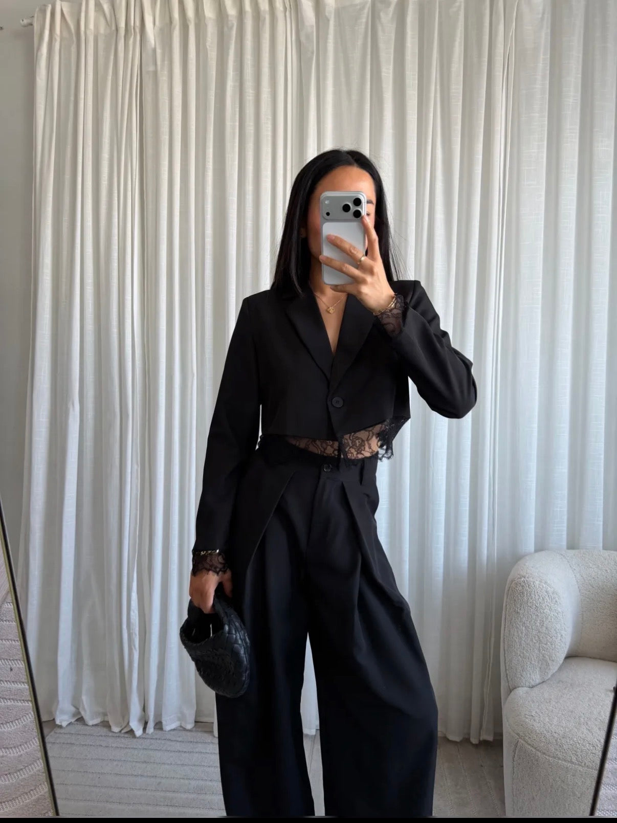 Blazer lace crop | Zwart