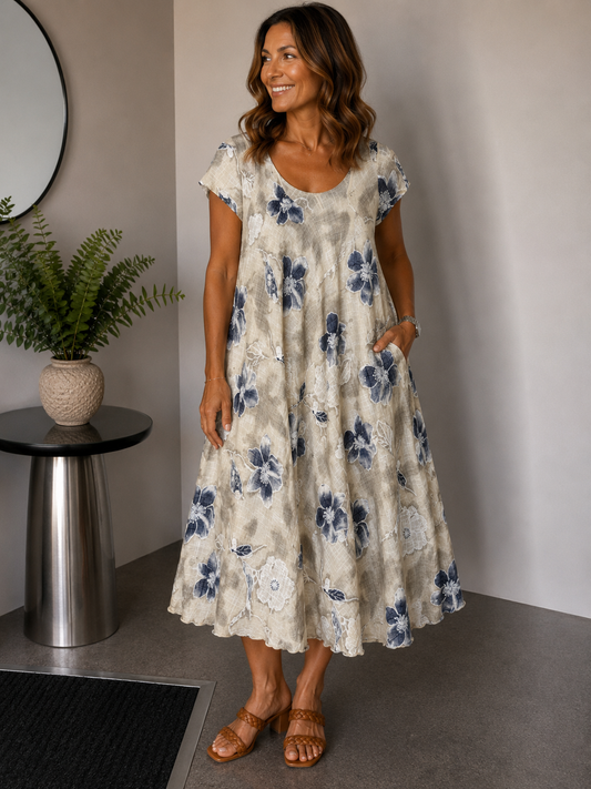 Jurk/Tuniek Luchtig I Bloem Wit/blauw