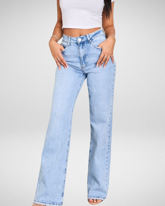 Queen Hearts Wide-Leg Jeans high rise I Licht blauw