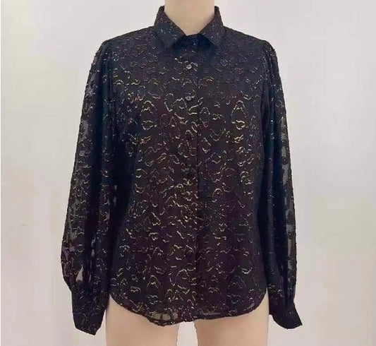 Blouse Goud print | Zwart