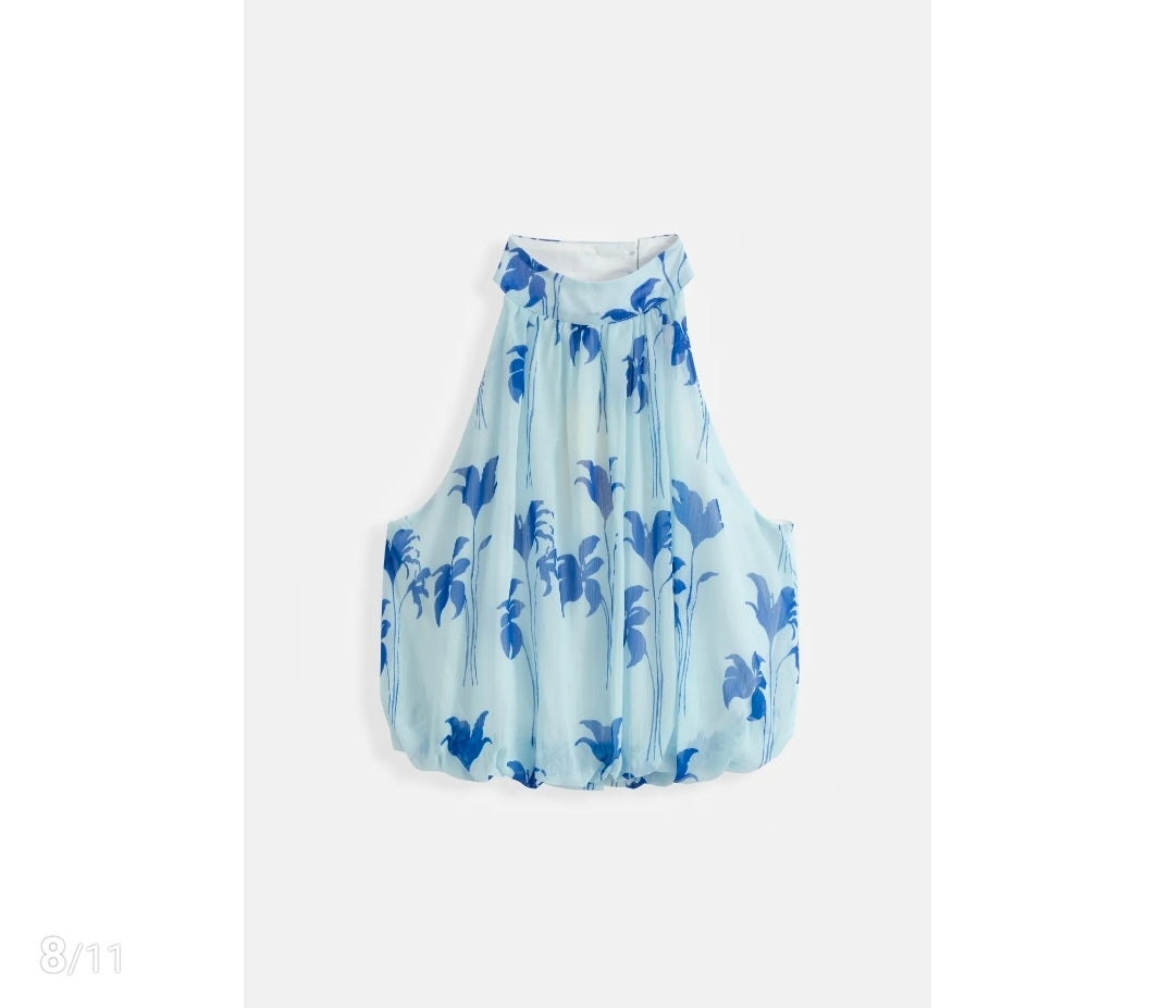 Halter Top Bloem | Blauw