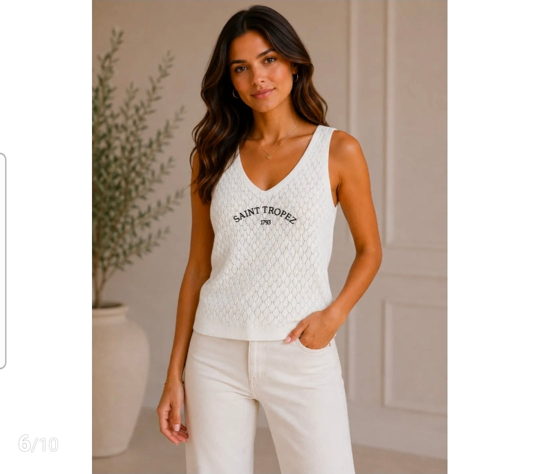 Hemdje Saint Tropez geweven | Wit/Bruin