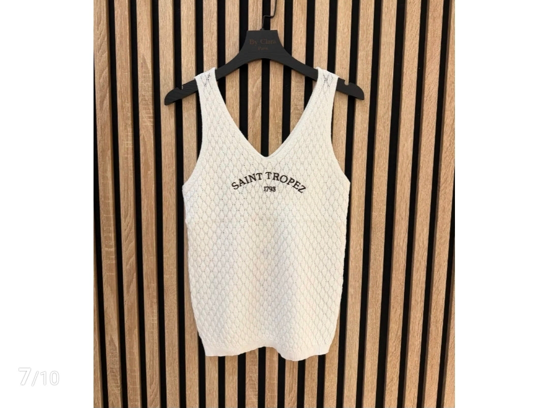 Hemdje Saint Tropez geweven | Wit/Bruin