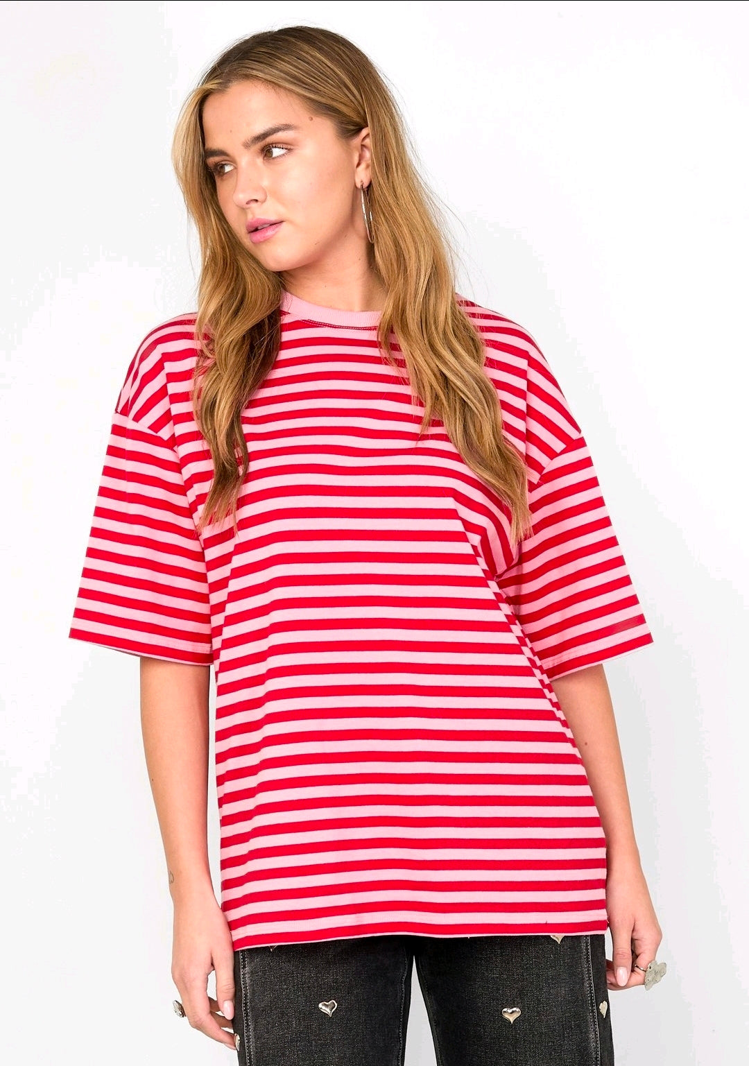 T shirts Streep oversized|Rood