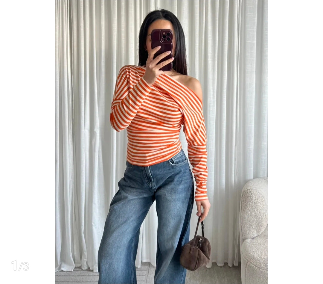 Off-Shoulder Top streep | Oranje